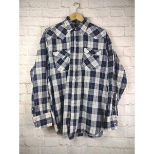 Vtg 80s Panhandle Slim Permanent Press Western Pearl Snap Plaid Shirt 17-36